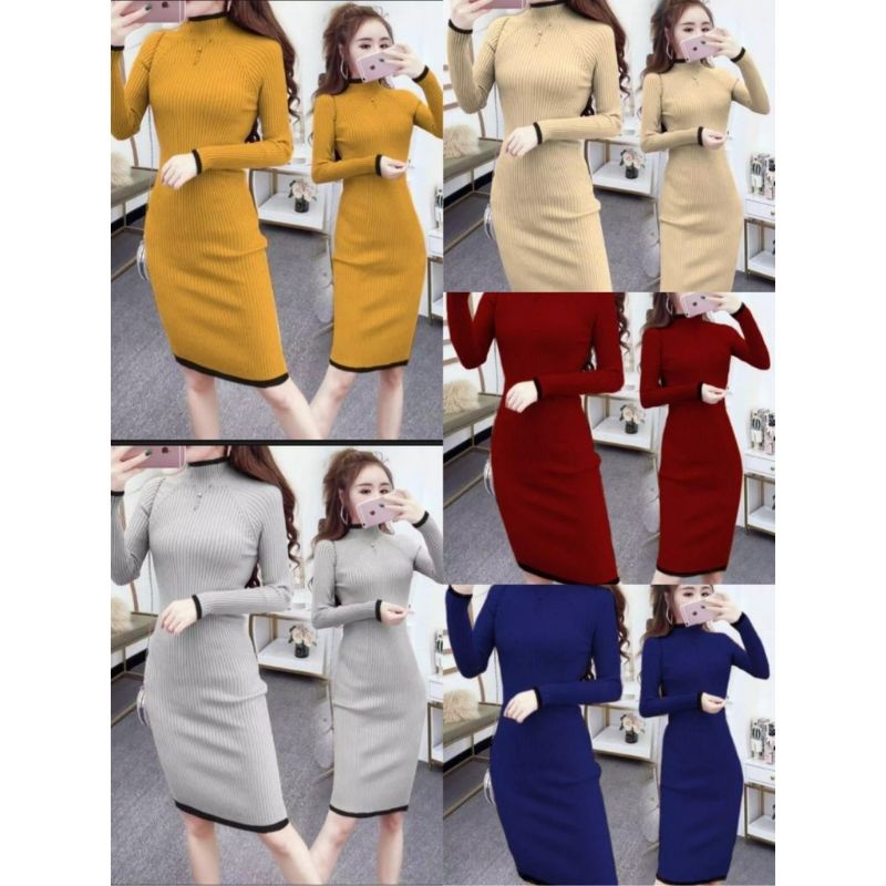 dress rajut dress rajut lengan panjang premium tebal
