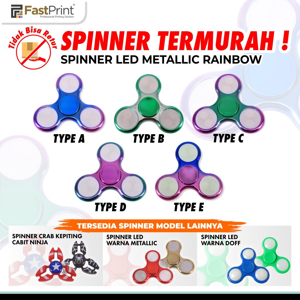 Spinner toys Fidget Spinner Hand Spiner Metallic Metalik Warna LED Lampu Disco EDC Atas Bawah