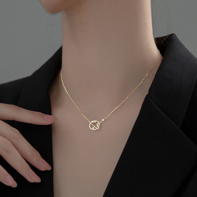 Kalung Rantai Sterling Silver 925 Dengan Liontin Planet Warna Emas Untuk Wanita