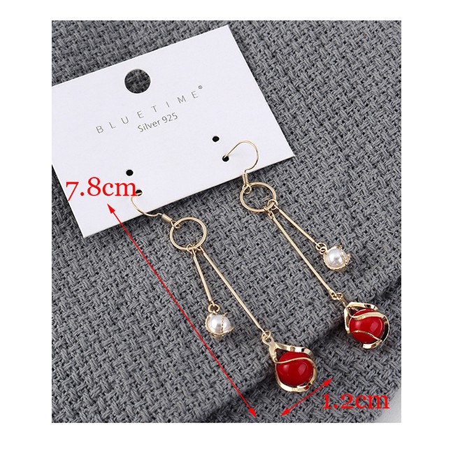 LRC Anting Gantung Fashion Plated Gold-size Pearl Earrings Y62570