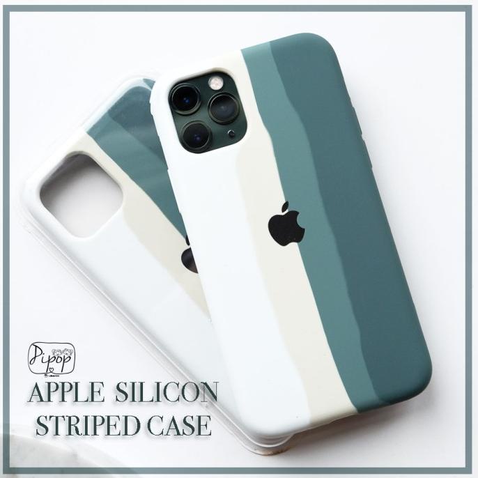 [COD] Apple Silicon Striped Midnight Green Case all iPhone 6 7 8 X XR 11 12 TERMURAH Kode 1079
