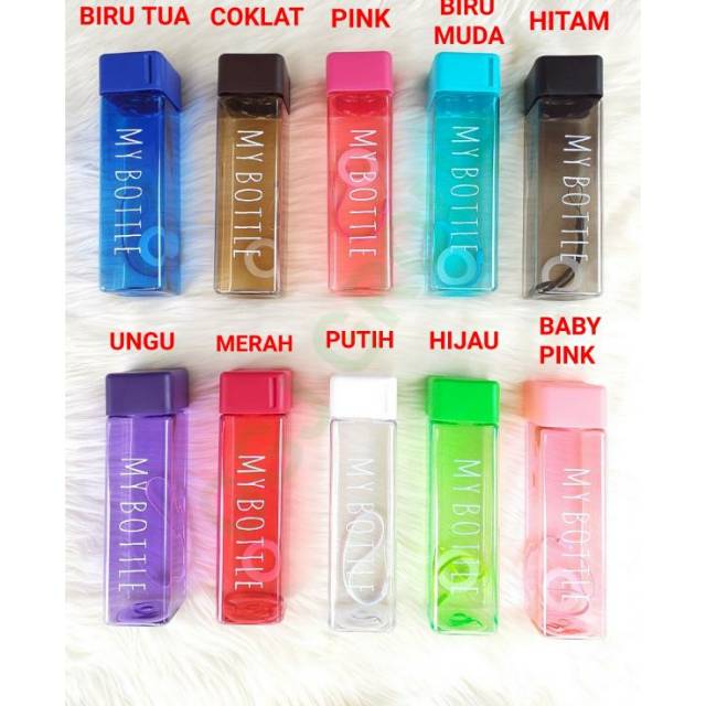 B ( B06 ) MY BOTTLE KOTAK TRANSPARAN WARNA / BOTOL MINUM / KWALITAS TERBAIK / TAHAN PECAH