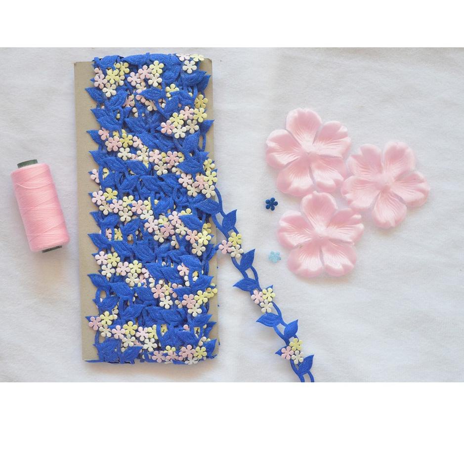 ◊ [PER ROLL] Renda daun bunga 3 melati bahan satin lebar 2 cm - vintage rustic hiasan mukena hiasan 