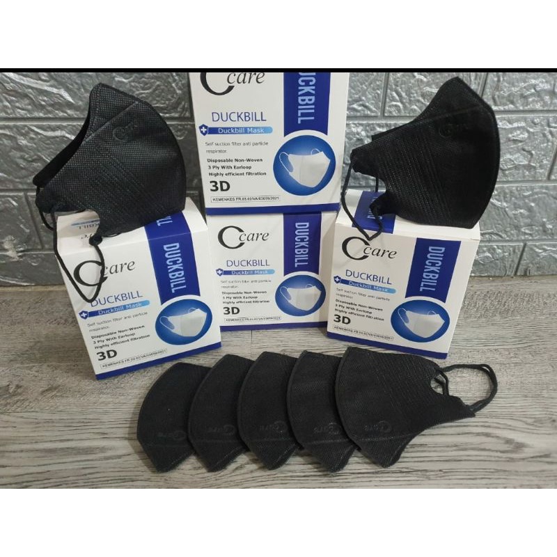 Masker Duckbill Merk C Care Warna Hitam Embos 50pcs