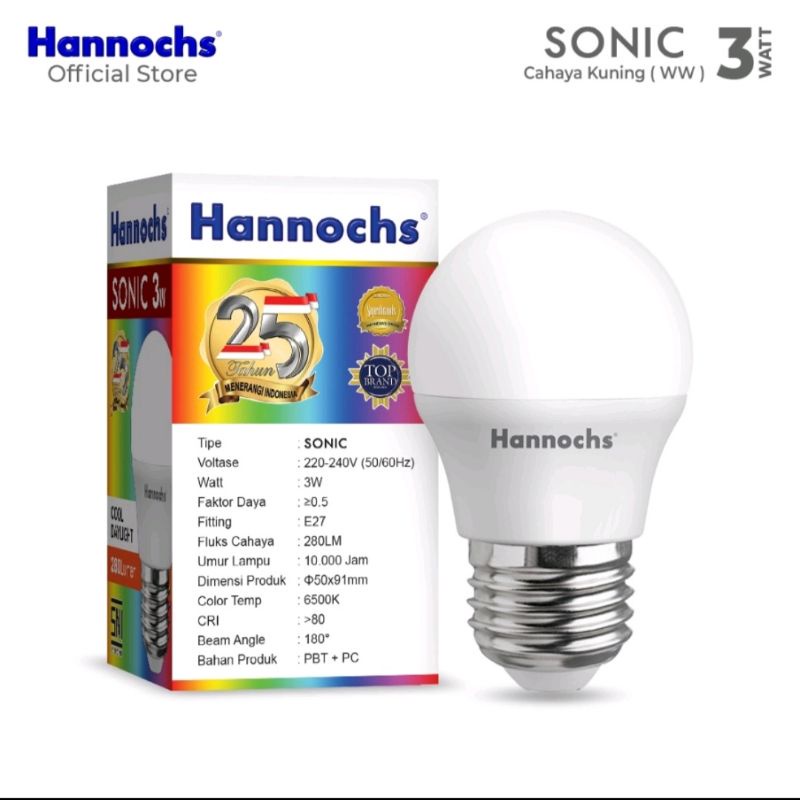 LAMPU LED HANNOCHS SONIC 3W 3WATT 3 WATT - LAMPU LED HANNOCH SONIC 3W 3WATT 3 WATT CAHAYA PUTIH