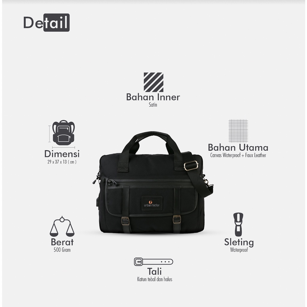 BRILLIANT BLACK |ManNeedMe x URBAN| Tas Selempang Pria Wanita Tas Laptop Tas Jinjing ORIGINAL