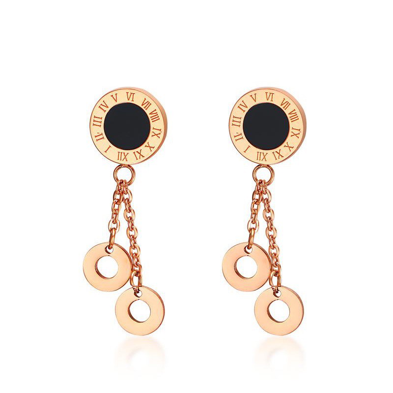 Anting Titanium Rose Gold Asli Wanita Fashion Anti Karat Murah AA038 motif pesta elegant mewah