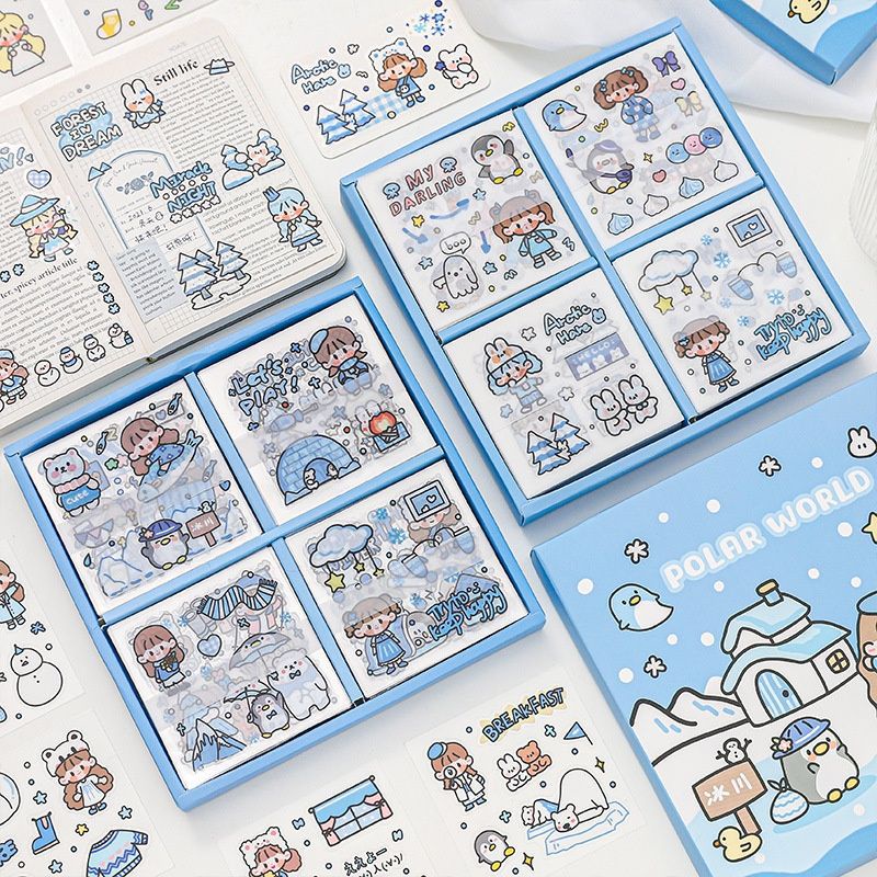 

[BISA COD] Sticker Kertas Aesthetic Cute Dekor Scrapbook/BUJO/Diary/Binder Polar World. Harga 1Lembar.