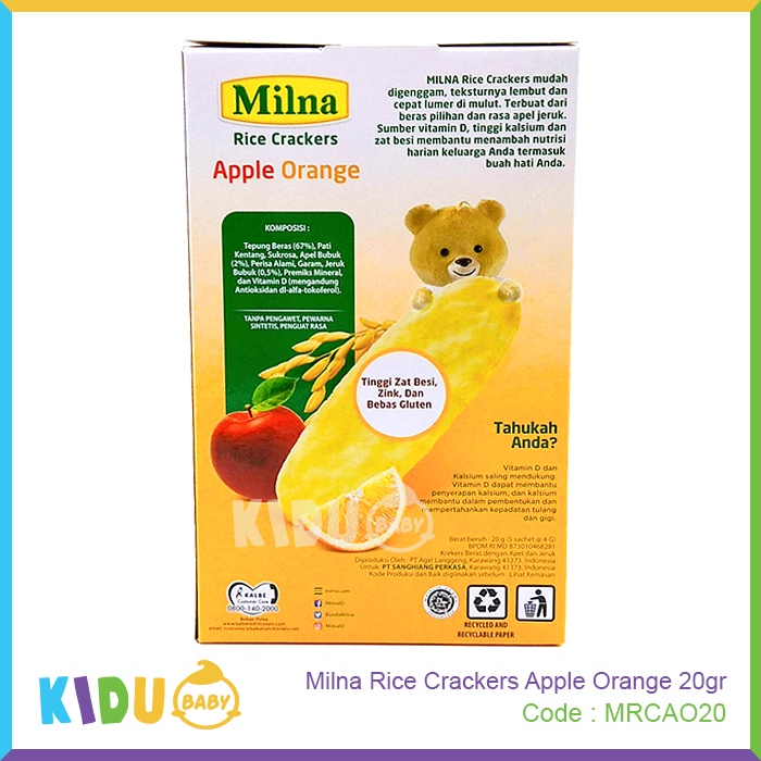 Milna Rice Crackers 20gr Cemilan Makanan MPASI si Kecil Kidu Baby