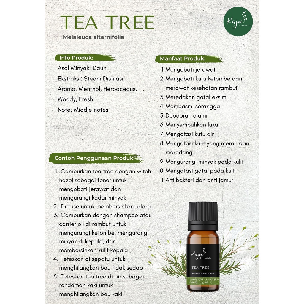 KAJOE Tea Tree Essential Oil Diffuser Minyak Esensial Atsiri Aromaterapi Aromatheraphy