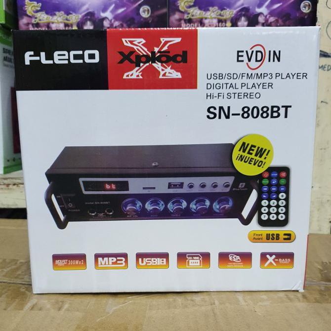 FLECO SN 808 BT Amplifier Stereo Hitam, Bluetooth, Karaoke, FM Radio