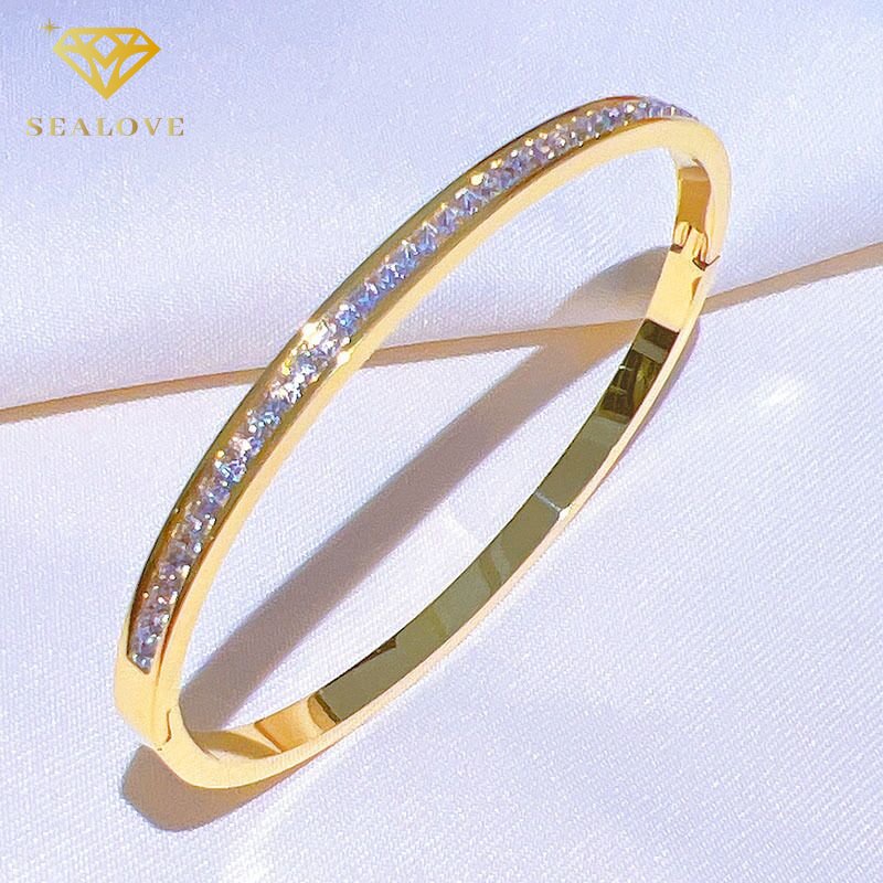 Gelang Titanium Wanita Diamond Premium Lapis Emas 18K anti karat dan tidak luntur selamanya Aksesoris