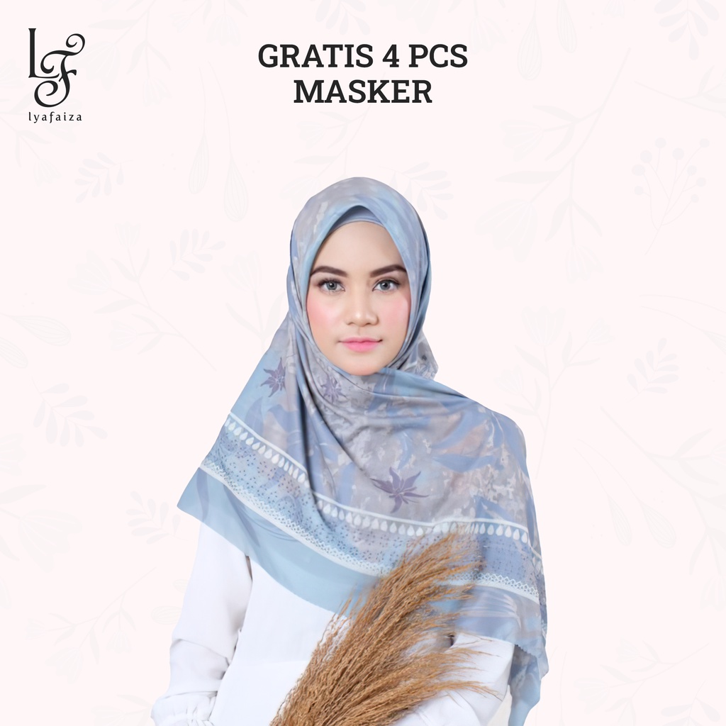 Voal Ultrafine Motif Edelweiss (Blue Grey) Scraft Hijab ScarfHijab LyaFaiza Jilbab Kerudung Segi Emp