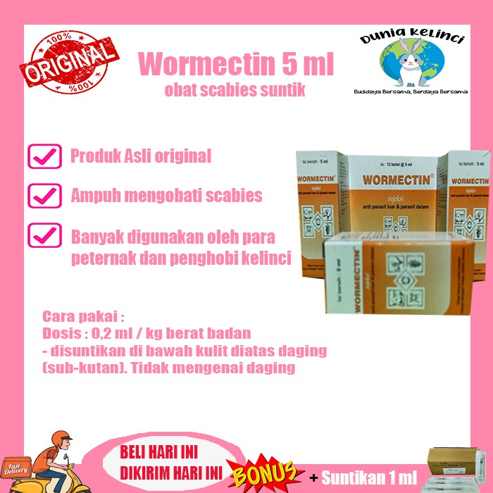 Wormectin 5 ml Obat Jamur Scabies Gudik Kelinci dijamin ampuh terlaris