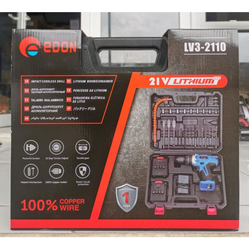 Mesin Bor Baterai EDON LV3 2110 21 Volt Impact Cordless Drill