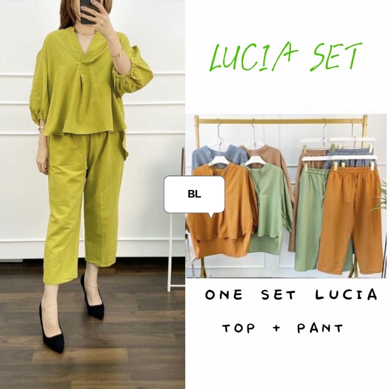 Setelan Wanita Atasan setelan kulot, setelan wanita polos terbaru+Celana Kekinian Lucia set Linen one set terbaru