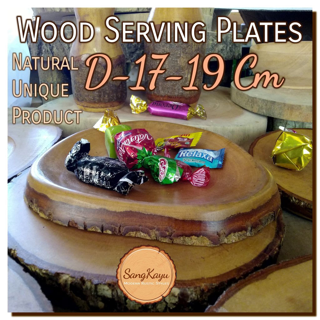 Natural Wood Serving Plates 17-19 cm Tray piring saji nampan kayu