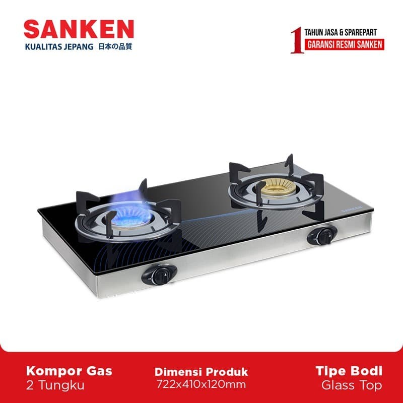 Kompor Sanken SG-363bx tempered glass aluminum 2 tungku gas