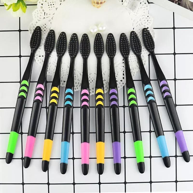 Bamboo Charcoal Tootbrush Black / Sikat Gigi Arang Bambu Isi 10 Pcs / Sikat Gigi Dewasa