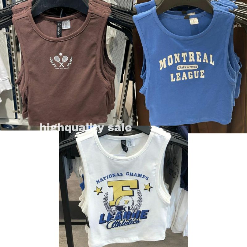 (JASTIP) H&M HNM TANKTOP RIBBED TOP WOMENS TENNIS MONTREAL LEAGUE CROP TOP STRECH WANITA CEWEK ORIGI