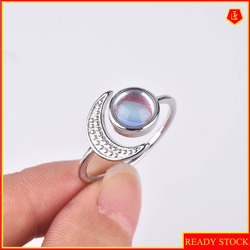 [Ready Stock]925 Silver Moonstone Ring Sun Moon Gem Creative Personality