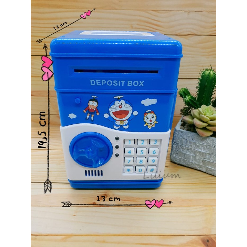 ATM003 celengan atm brankas deposit box koin+ kertas karakter kitty frozen doraemon minion mainan anak