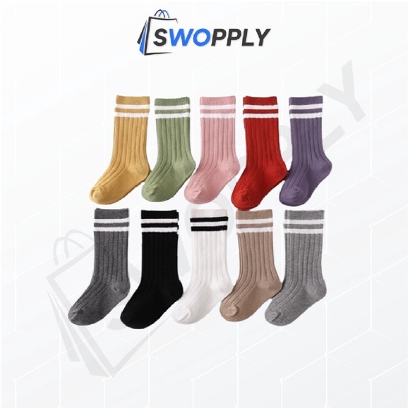 Swopply KS14 Kaos Kaki Anak Motif Garis Kaus Kaki Selutut Anak Sekolah