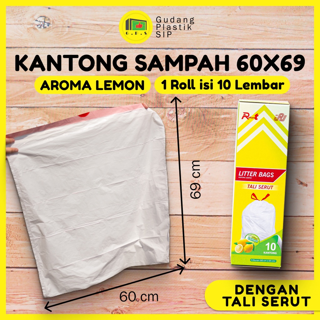 Kantong Sampah Aroma Lemon Dengan Tali Serut Uk. 60 x 69 Ramah Lingkungan