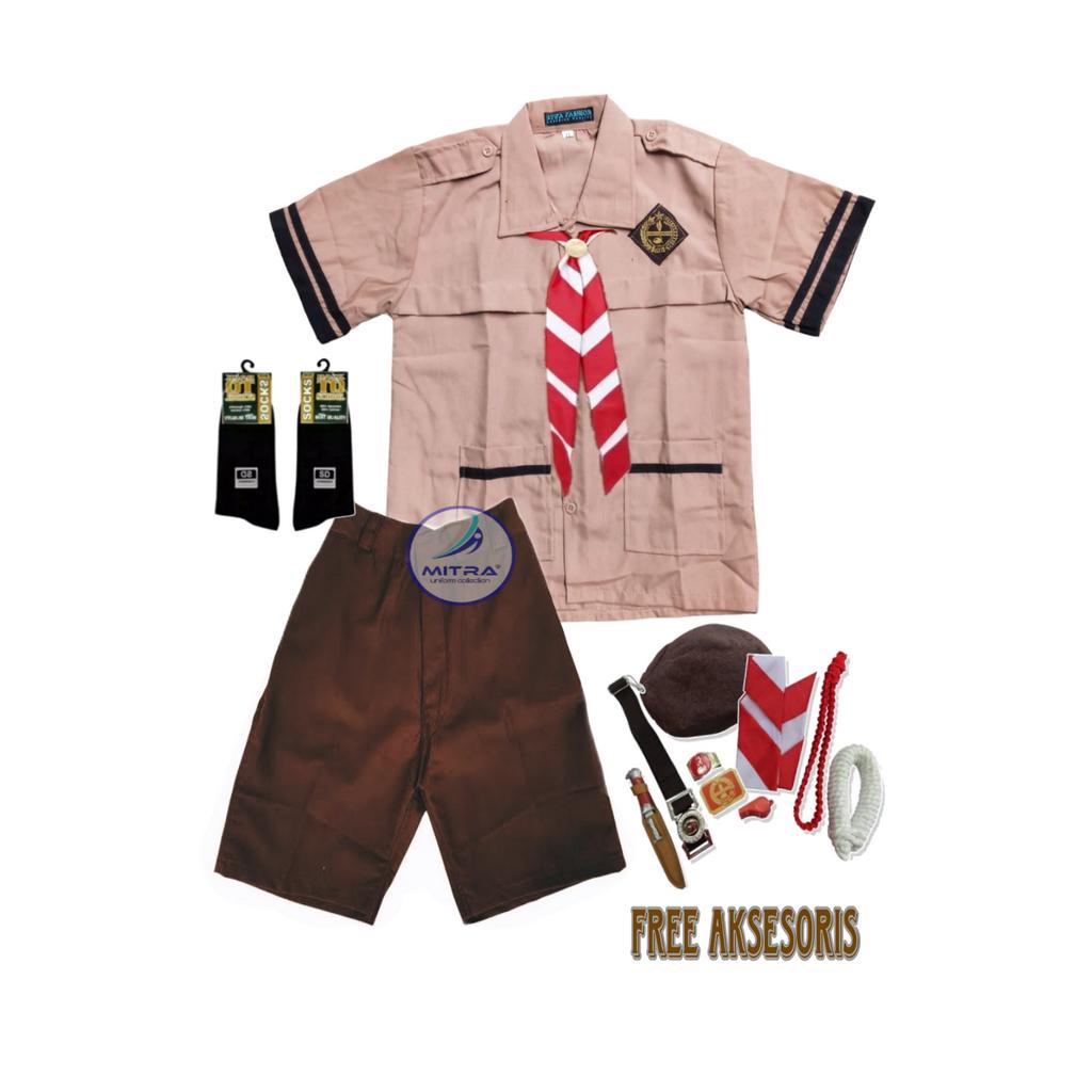 Seragam Pramuka Siaga SD Setelan Anak Laki Laki Pendek Kelas 1-6 SD Lengkap Free Atribut Pramuka SD