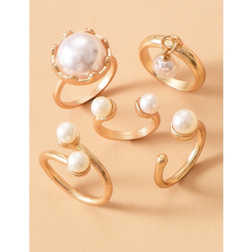 LRC Cincin Set Fashion Gold Color Pearl Round Alloy P33554