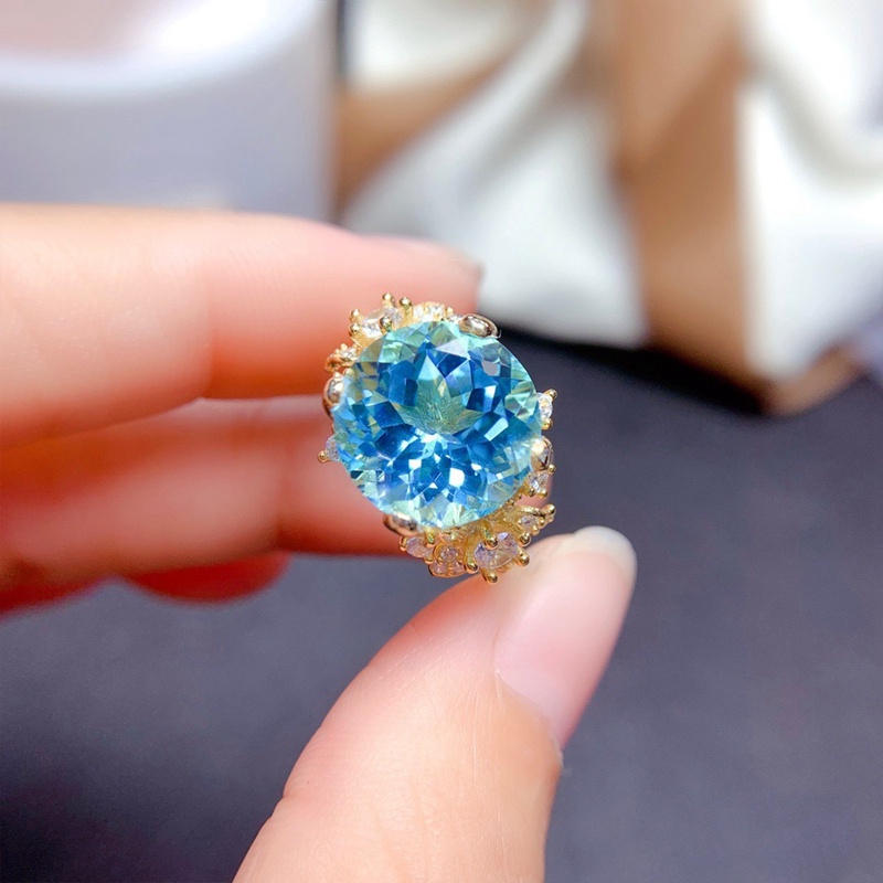 Cincin Wanita Hias Cubic Zirconia AAA Warna Biru Langit Untuk Pernikahan