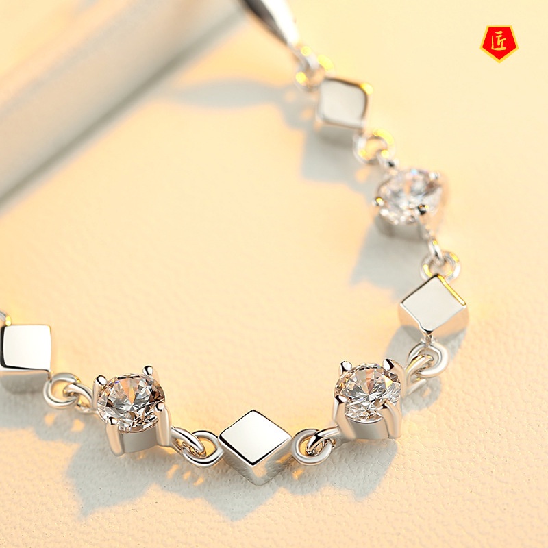 [Ready Stock]Elegant Women's 925 Silver Square Bracelet