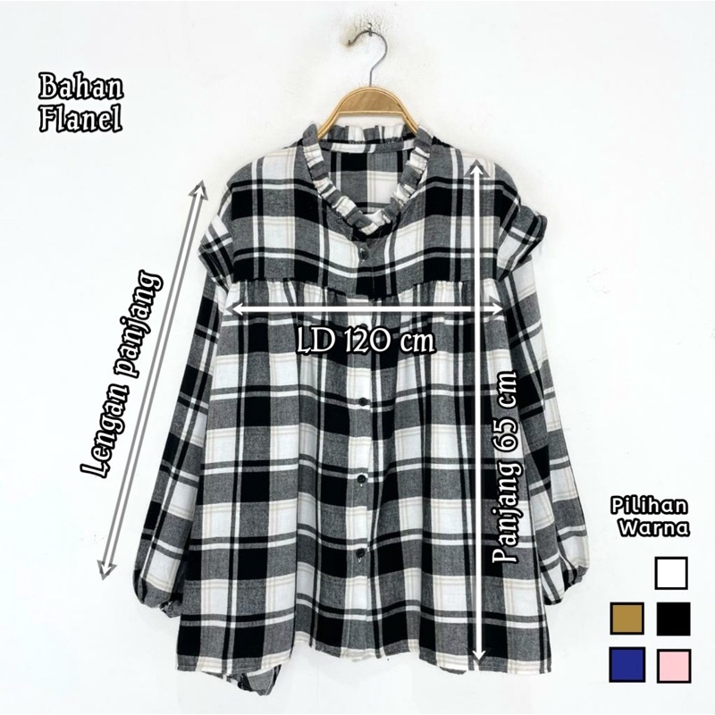 KEMEJA TARTAN / kemeja kotak/ kemeja wanita lengan balon / kemeja kotak /Millbon Flannel Cotton yayoutfit kemeja tartan kotak