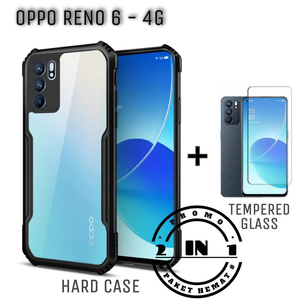 Hard Case OPPO RENO 6 4G Fusion Shockproof Armor Transparant Free Tempered Glass Layar