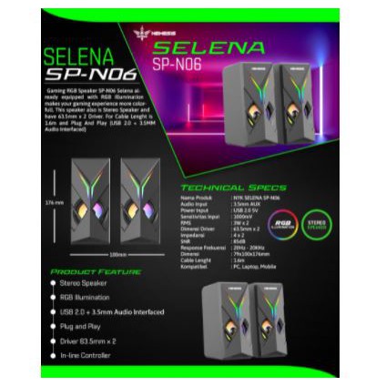 Speaker gaming nyk wired audio aux 3.5mm Usb 2.0 stereo bass rgb for pc laptop hp selena n-06 sp-n06