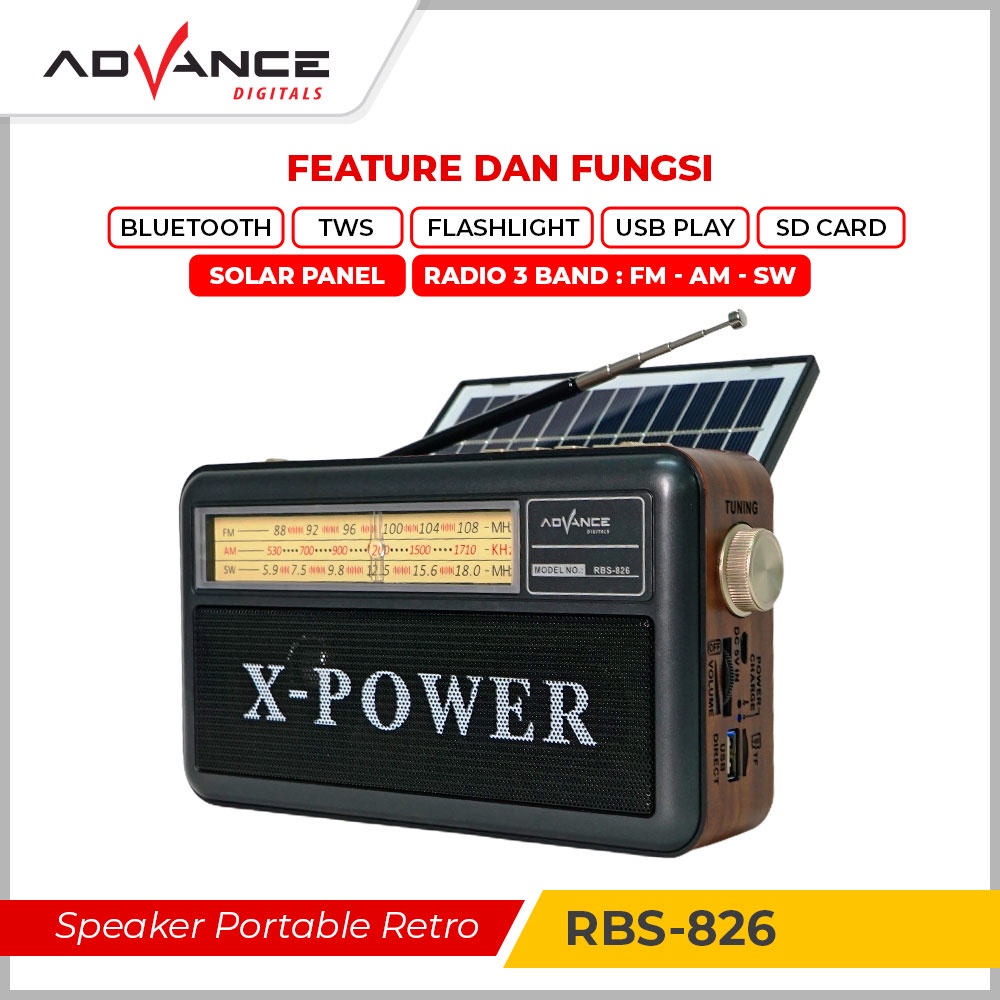 ADVANCE RBS-826 Radio Full Band Radio Pengisian Tenaga Surya Radio Portabel Seluler