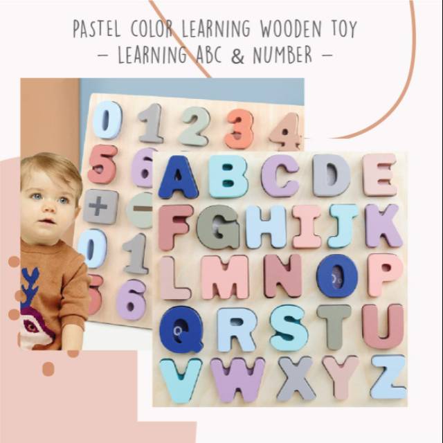 CHUNKY PUZZLE PASTEL WOODEN/PUZZLE ANAK/MAINAN PUZZLE KAYU/PUZZLE ABC/PUZZLE ALPHABET/PUZZLE NUMBER