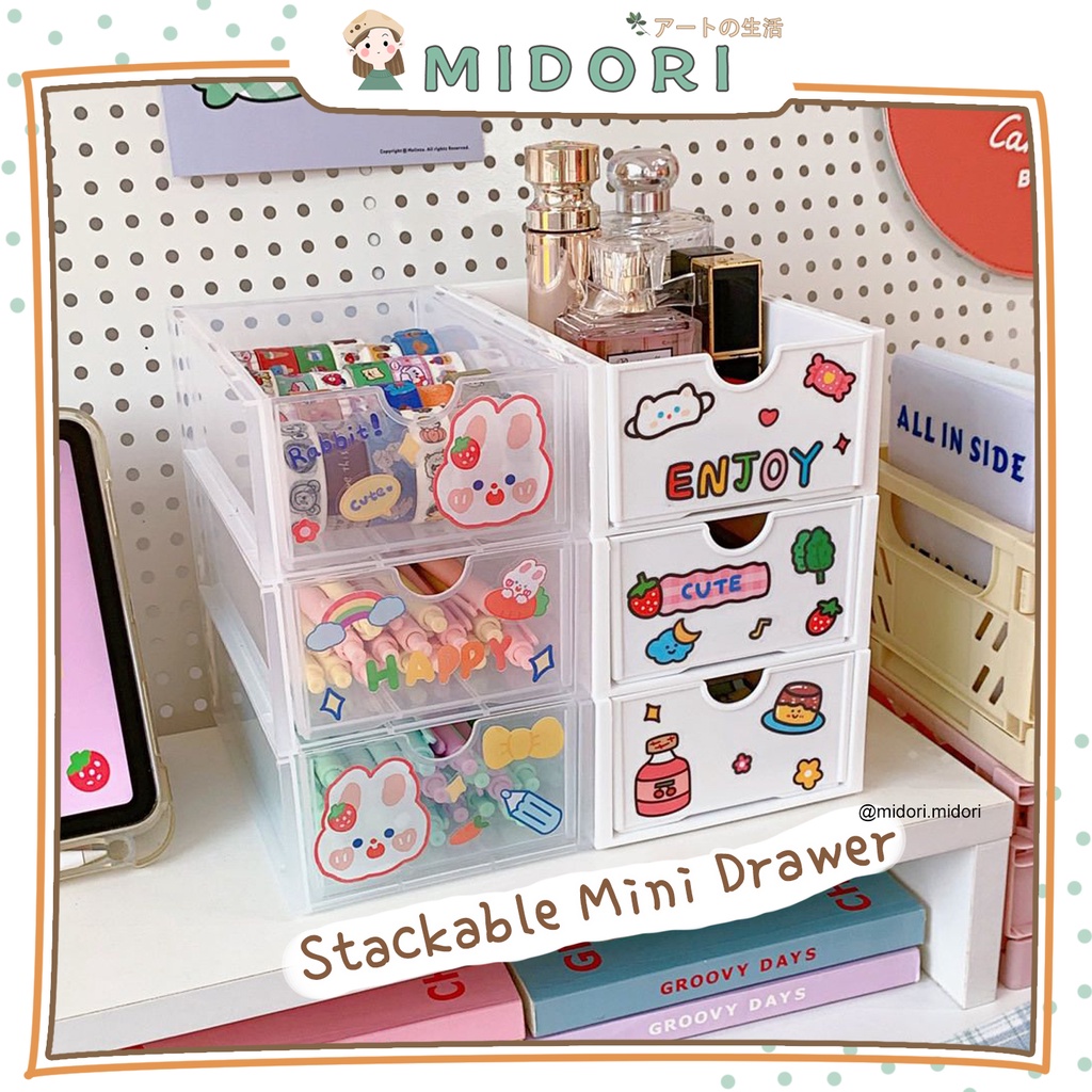 [MIDORI] Stackable Mini Drawer Storage Box Laci Mini Aesthetic Korean Desk - F0130