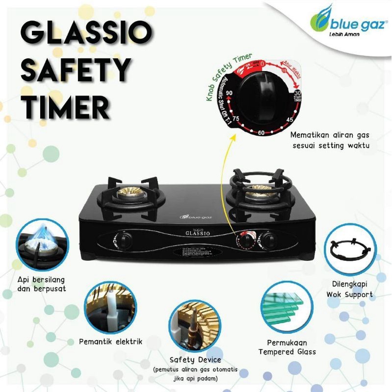 (READY) GLASSIO SAFETY TIMER Kompor Blue Gaz Garansi Resmi 2 tahun