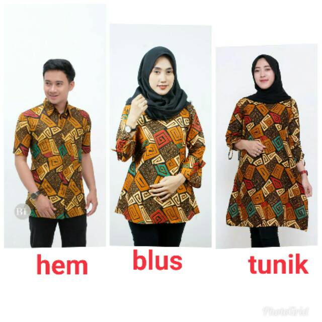 Kemeja hem batik pria seragam kantor blus tunik couple orange