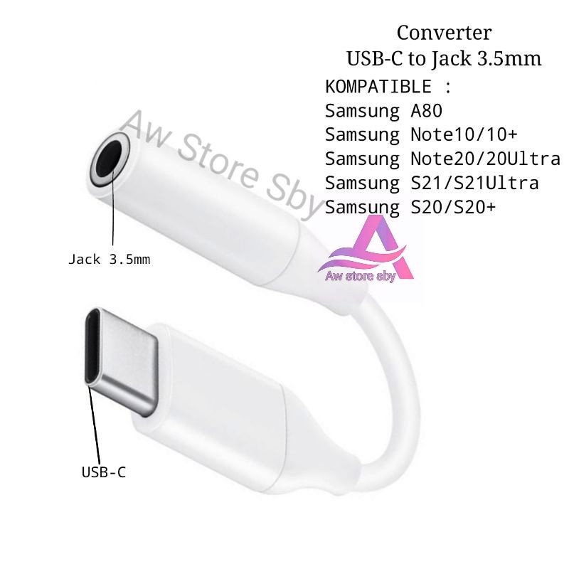 Splitter Type C Converter USB C Sambungan Headset Samsung A53 A73 A33 A34 A54 S20 S21 FE A80 Note 10 Note 20
