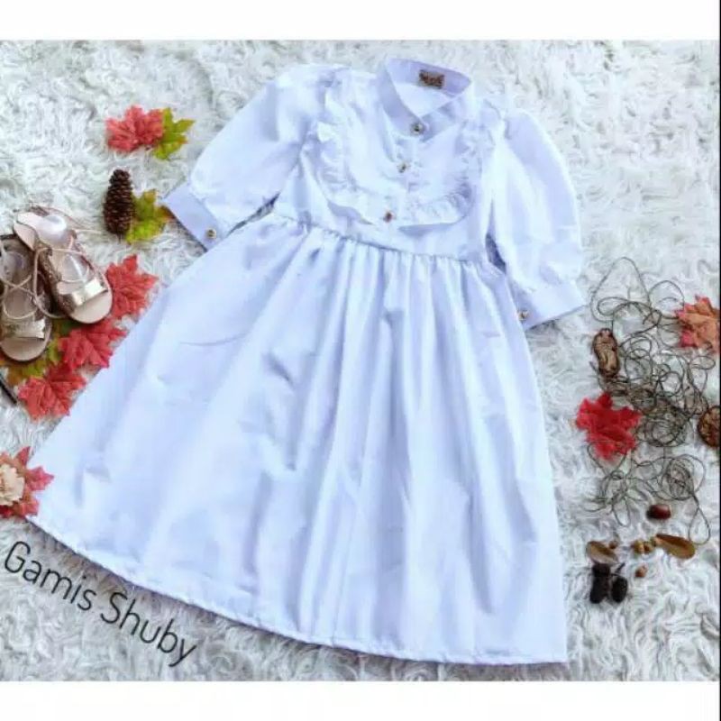 GAMIS ANAK & DEWASA "GAMIS SHUBY" WARNA PUTIH