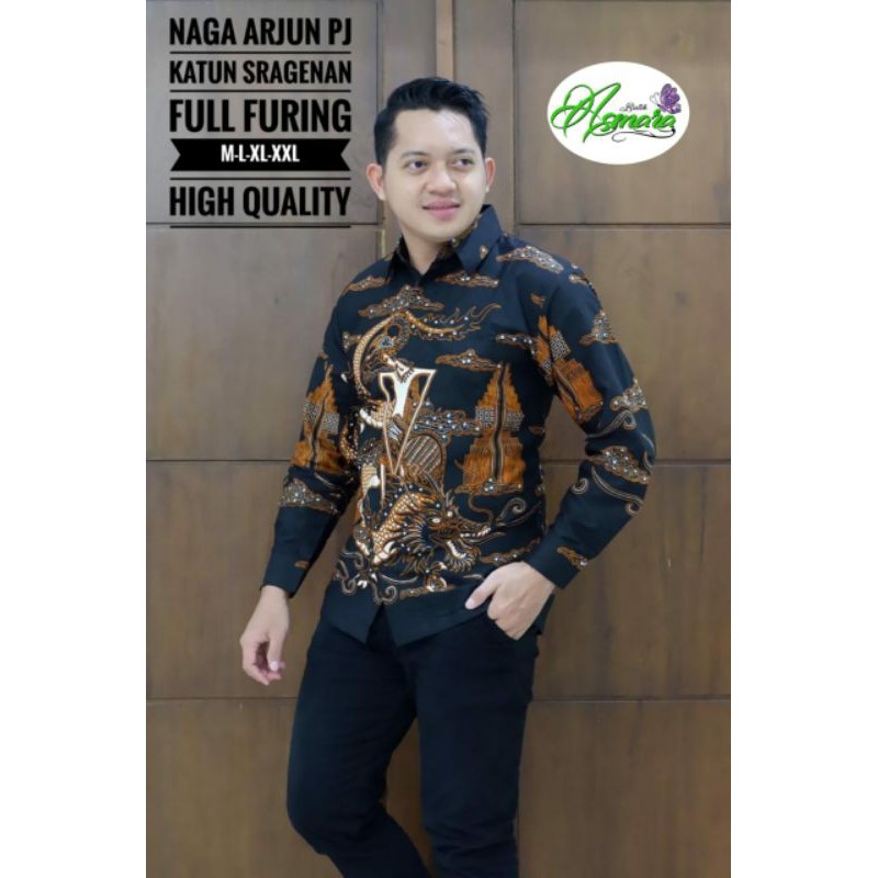 Kemeja Batik Lengan Panjang Pria Batik Ekskluaif Pria Lapis Furing Motif NAGA ARJUN