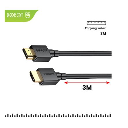 Cable hdtv 2.0 robot 3 meter gold m-m 4k 60hz uhd 3d hdr rfh03 - kabel hdtv 19 pin 3m male rfh-03