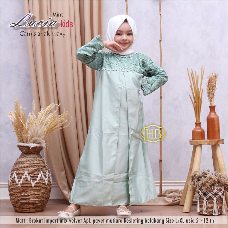 LUCIA KIDS MAXY MAXI DRESS GAMIS ANAK CEWEK PEREMPUAN MEWAH MODIS MODERN BROKAT IMPORT MIX VELVET PA