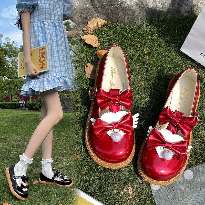 Sepatu Mary Jane wanita musim panas tipis sepatu pinggang Lolita babi JK Jepang kepala besar sepatu