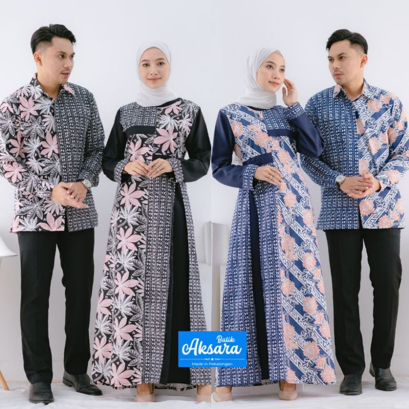 Ori Aksara Batik - Baju Batik Couple Modern Original Batik Cap Kombinasi Katun Polos Gamis Busui
