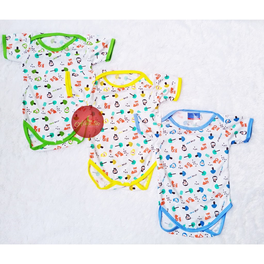 3Pcs Jumper Pendek Bayi MOTIF ANIMAL katun 0-6bln ADEEVA