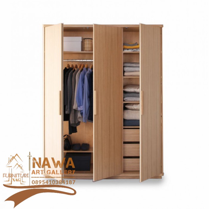 SCARETT | Lemari Pakaian Minimais Solid Wood 3 Pintu - Wardrobe