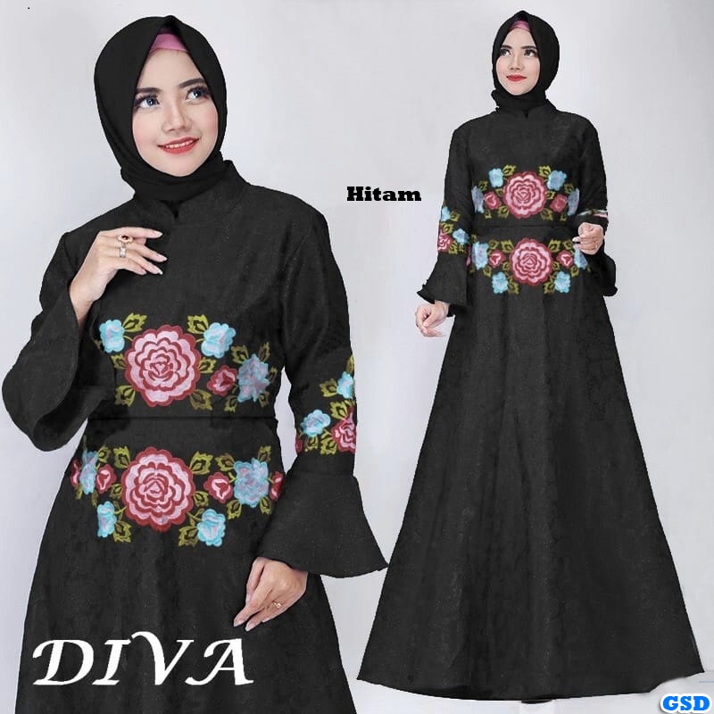 Maxi Diva/ Gamis Bordir/Maxi Hijab/ Maxi Murah Berkualitas Motif Bunga